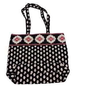 Vera Bradley Cotton Tote Bag Black Red Retired Pattern Double Strap